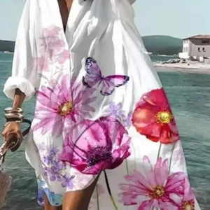 Autumn Dress 2024 New Fashion Leisure Grace Printed Lapel Long Sleeve Loose Party Beach Women Shirt Dresses MsChuh - AliExpress 200000345